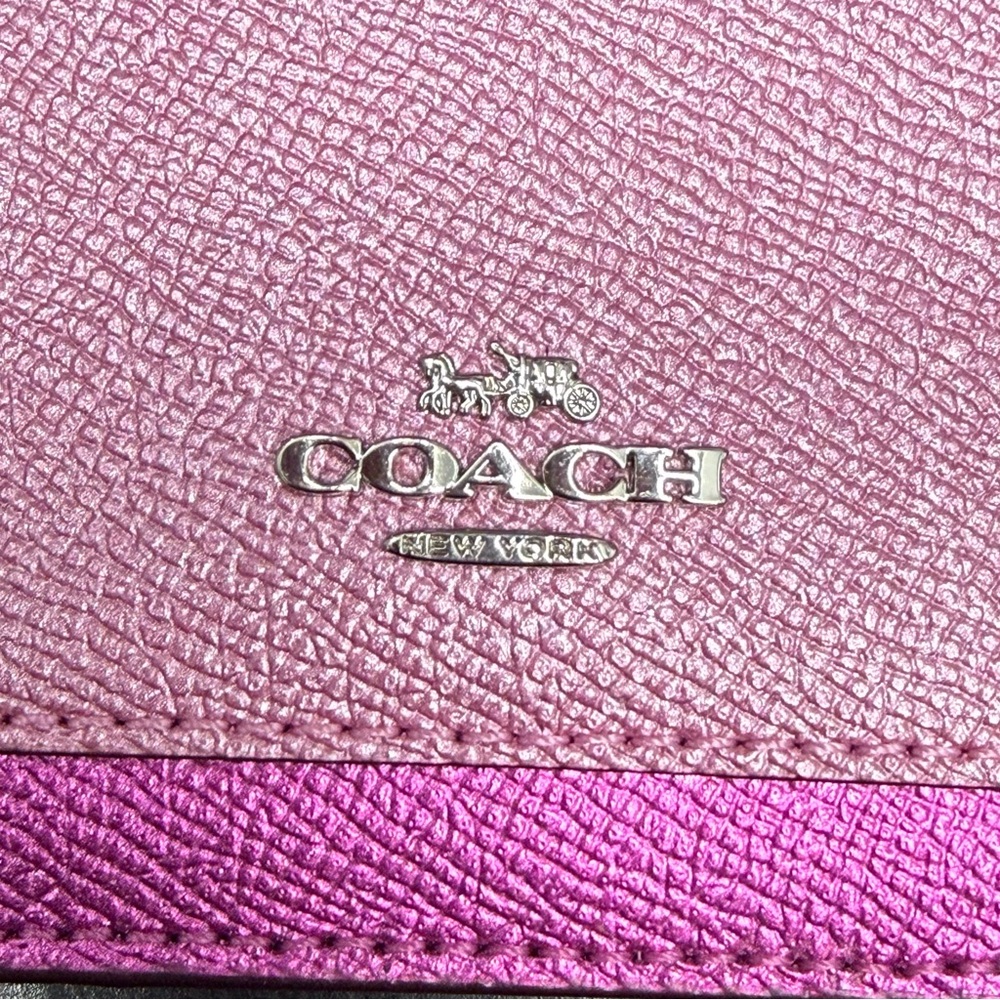 Coach Card/Coin Case In Metallic Pink Colorblock Leather NWOT - Picture 4 of 4